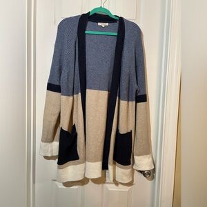 🦋 Liverpool Blue and Tan Colorblock Cardigan size xlarge